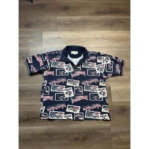 Clearwater Short Sleeve Polo Men's M Multi-Color USA Stamp Graphic Collared AOP